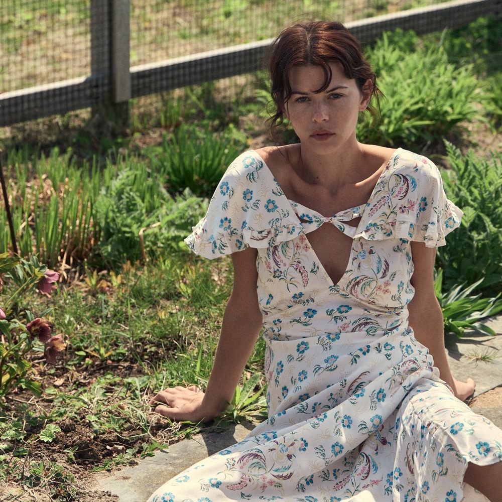 DOEN ELDORA DRESS -- IVORY HOLLYHOCK HILLS
-XL